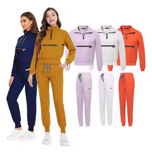 OEM Fermeture Éclair Style Unisexe Infirmière Ensemble Solide Couleurs Gommage Veste Court Jogger Pantalon <span class=keywords><strong>Nouveau</strong></span> Travail-Porter Manteau Scrubs Robe Médecins Patients - Product Image 6