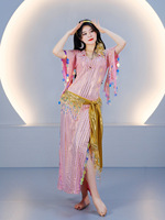 Nuevo Conjunto de Vestido Galabeya para Danza del Vientre Baladi Saidi, Traje de Danza Raks Assaya, Atuendo Oriental para Espectáculos, Cinturón Dorado y Diadema