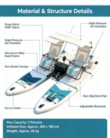 Bateau Catamaran Gonflable Électrique en PVC Léger et Rigide pour Deux Personnes, Stable et Durable pour Lacs et Océans