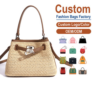 Handwoven Straw with Genuine Leather Classic Basket Bucket <b>Handbag</b> for Women Summer Beach Shoulder Bag with Adjustable Strap - Product Image 1