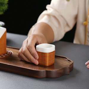 Bamboo Woven Ceramic <b>Tea</b> <b>Set</b> With Teapot Fairness Cup And Four Teacups Traditional Chinese Design Gift For <b>Tea</b> Ceremony - Product Image 4