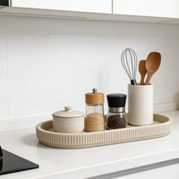 Plateau en résine nervuré pour salle de bain, plateau ovale pour coiffeuse, plateau de rangement pour comptoir, plateau décoratif pour articles de toilette, plateau pour parfums et bougies