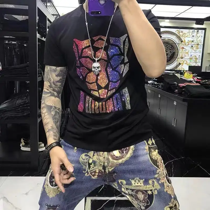 Chemises yeni model yüksek qualy düz erkek merserize pamuk t shirt bling gömlek özel t shirt bling bling ile yüksek kalite