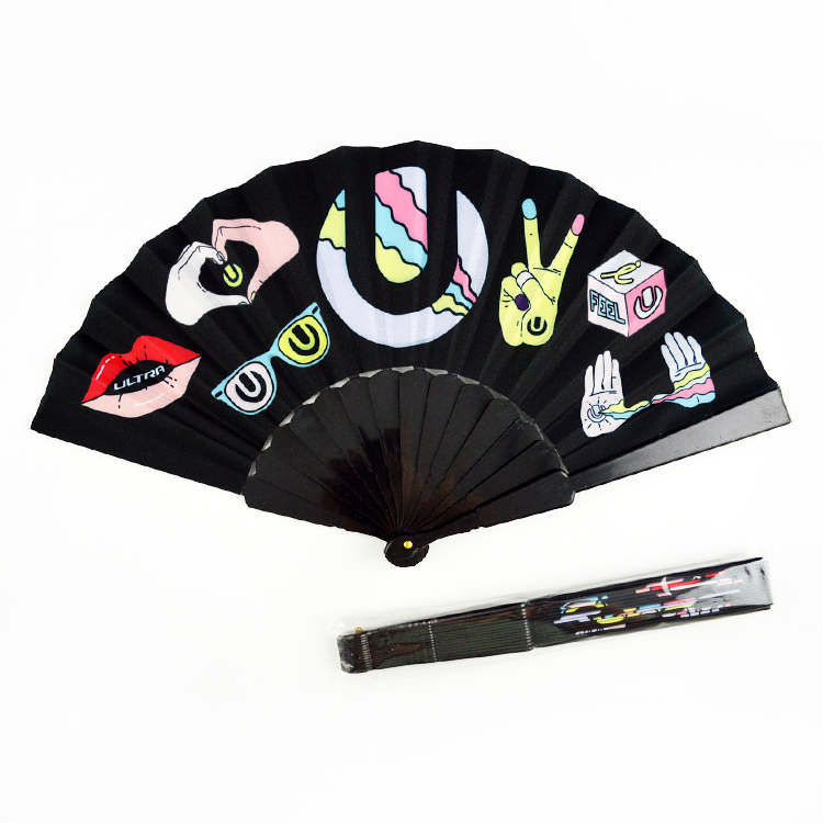 2023 Trending Factory Price Customized large big size Plastic fabric foldable hand fan for nightclub use
