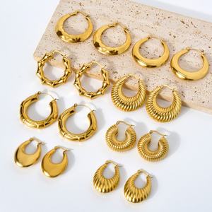 High Quality 18k Gold Plated Chunky Hoop Earrings for Women Hypoallergenic Thick Open <b>Twisted</b> Huggie Statement Earrings Jewelry - Product Image 1