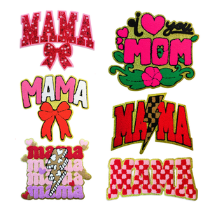 Accessoires vestimentaires : Grandes écussons à paillettes colorées en forme de cœur, lettres « Mama », thermocollants et auto-adhésifs, en chenille, personnalisables - Product Image 1