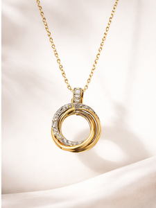 Christian Design SHG Brand Geometric Minimalist Pendant 14K Solid Gold Rhodium Plated Brilliant Cut Solitaire Diamond Claw - Product Image 2