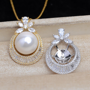 จี้เงินแท้ชุบทองคำขาว S925 ยี่ห้อ Wenchi สำหรับทำเครื่องประดับ DIY แบบมีฐานรองไข่มุก ขนาด 13-14 มม. รุ่น 13867 - Product Image 1