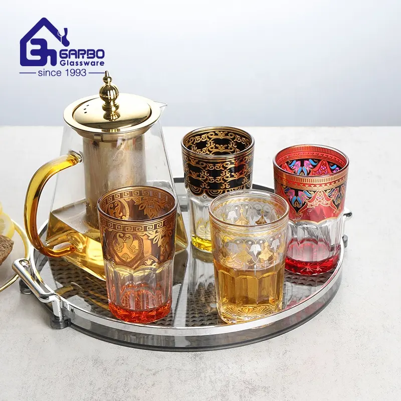 Chine usine grossiste 170ml arabe marocain turc tasse à eau en verre de thé avec un design de décalque doré de luxe