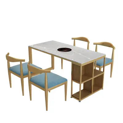 Mesa de comedor de mármol nórdico, mesa para hot pot shop y silla, muebles de mesa para cuatro personas