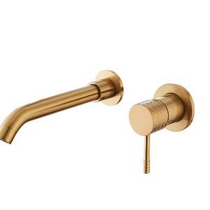 Robinet de lavabo mural en laiton brossé doré de luxe avec poignée dissimulée, en céramique, pour salle de bain - Vente directe usine. Robinetterie murale HHJ33 - Product Image 2