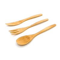 Lot de 3 couverts réutilisables en bambou biodégradable (couteau, fourchette, cuillère) pour le camping, les repas, le café et la maison