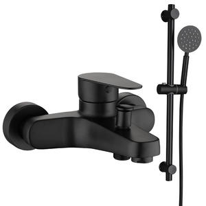 Ensemble de douche mural noir Himans avec pommeau de pluie et mitigeur, design moderne, installation encastrée - Product Image 3