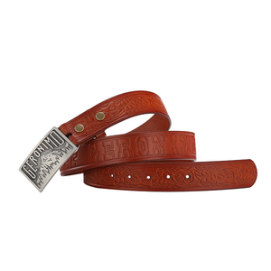 Venta al por mayor de cuero genuino vaquero vaquera tallada cinturón con placa occidental hebilla de aleación en relieve correa de material - Product Image 6