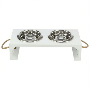 Soporte doble blanco para comederos de mascotas con tazones de acero inoxidable para perros y gatos - Product Image 2