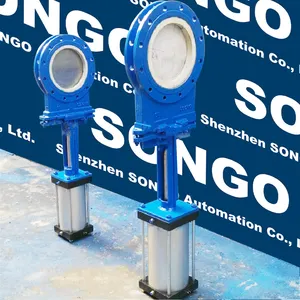 PN16 10inch Pneumatic Operated Knife Gate Valve Ptfe Line Cast Steel Pneumatic Air Control Flange Wafer Knife Gate Valve