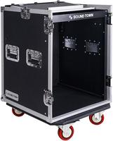 Sound Town Rack de Aluminio 14U para PA/DJ, Mesa de Trabajo con Superficie Inclinada para Mezcladora 11U, Profundidad de 20 Rack, con Ruedas, Soporte OEM Personalizable