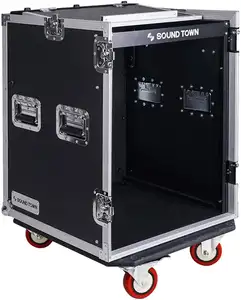 Sound Town 14u Pa Dj Rack Road Ata Case Aluminium Met 11u Schuine Mixer Top 20 Rack Able Diepte, Dj Werktafel En Casters 14 Ruimte