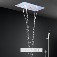 Ensemble de douche LED 5 fonctions pour salle de bain, effet pluie et cascade, 600*300mm, mitigeur chaud/froid avec douchette à main
