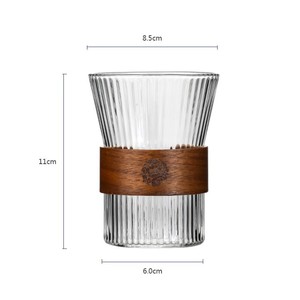 Vaso de Agua de Vidrio Rayado con Borde de Madera, para Oficina, Té, Café, Creativo, Aislado - Product Image 5