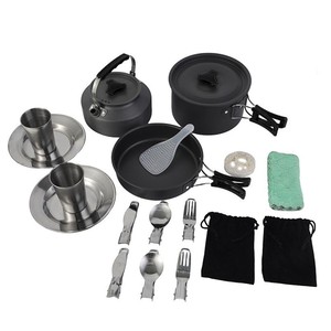 NUOVO <span class=keywords><strong>Set</strong></span> di Pentole da Campeggio KJ 2027, <span class=keywords><strong>Set</strong></span> di Stoviglie da Campeggio in Alluminio, Teiera e Padella Pieghevoli con Borsa a Rete per la Conservazione - Product Image 1