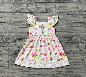 GSD3313 Vestido de niña personalizado con flores y volantes, estilo boutique, venta al por mayor, vestido infantil con mangas voladas - Product Image 1