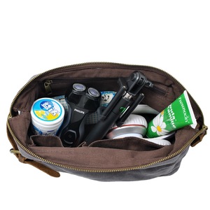 Simple Durable Retangular Zippered Waxed Canvas Cotton Toiletry <b>Bag</b> Travel <b>Wash</b> Pouch Storage Makeup with Handle for Men - Product Image 2