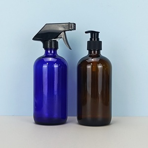 Botella de Spray de Vidrio Transparente/Ámbar de 250ml/500ml/16oz, Tipo Boston Redonda, con Pulverizador y Funda de Silicona para Limpieza - Product Image 5