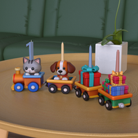 Porte-bougie d'anniversaire en résine écologique en forme de train, chaton, chiot, décoration d'intérieur, numéro personnalisable, fête d'enfants, 7 pouces de haut