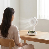 Ventilateur Électrique Portable Pliable avec Haut-Parleur, 4 Vitesses, Sans Fil, Rechargeable, pour Voiture et Bureau