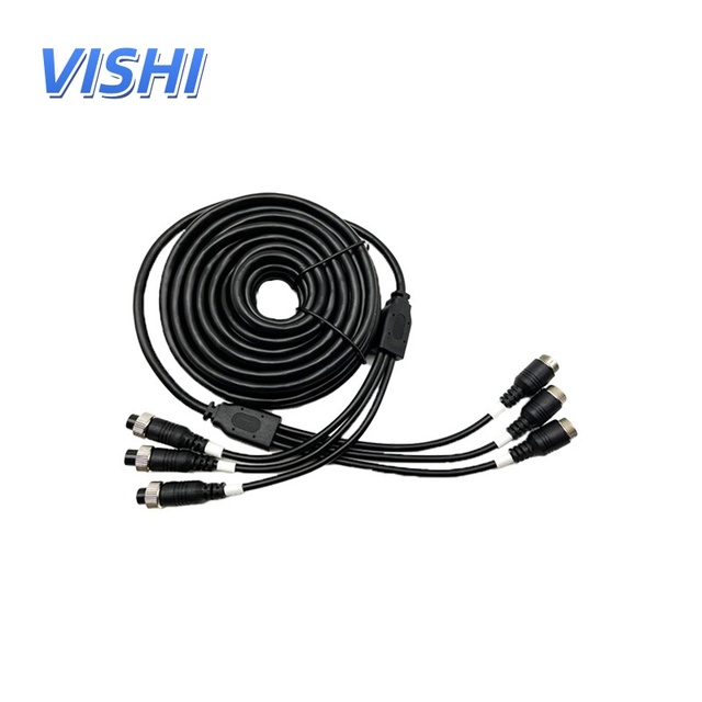 Vishi 3-CH 3 to 3 M12 Durable Waterproof Aviation Plug Video Spring Cable Special for Trailer Truck & Vehicle Reverse Camera