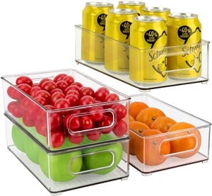 4 packs transparent refrigerator storage bin PET plastic fridge organizer kitchen fridge organizer set
