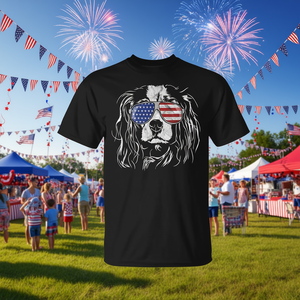 Camiseta patriótica para perros Cavalier King Charles Spaniel con diseño de gafas de sol con bandera estadounidense - Product Image 3
