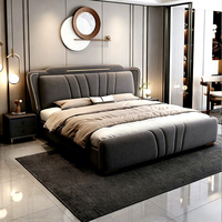 Lit de rangement moderne et luxueux JUNYUHAO, taille King/Queen, revêtement en tissu haut de gamme, mousse haute densité, cadre en pin certifié E0