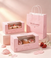 Boîte à pâtisserie rose personnalisée avec fenêtre transparente pour gâteau, rouleau de cannelle, dessert, pâtisserie, tarte aux œufs, tarte à la crème, emballage alimentaire
