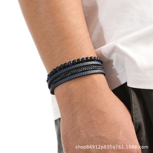 <b>Leather</b> Hand-woven Multi-layered <b>Bracelet</b> For Men Magnetic Buckle Retro Patchwork Gift 7.5in 8.5in 9in - Product Image 4