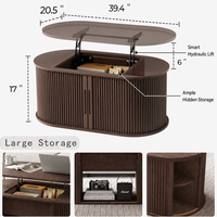 Table basse relevable avec rangement, table centrale ovale moderne en bois cannelé pour salon, appartement, meubles multifonctionnels