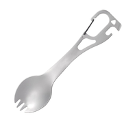 Kit de couverts de camping portable multifonctionnel en acier inoxydable, écologique et jetable, avec ouvre-bouteille et mousqueton