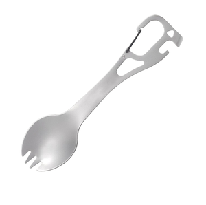 Fourchette-couteau multifonctionnelle en acier inoxydable pour l'extérieur avec ouvre-bouteille et mousqueton, couverts de camping portables - Product Image 1