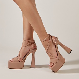 2023 Spring Fashion Simple 15CM Waterproof <b>Platform</b> Square <b>Toe</b> <b>Open</b> <b>Toe</b> Thick <b>Heel</b> Sandals High <b>Heels</b> - Product Image 1