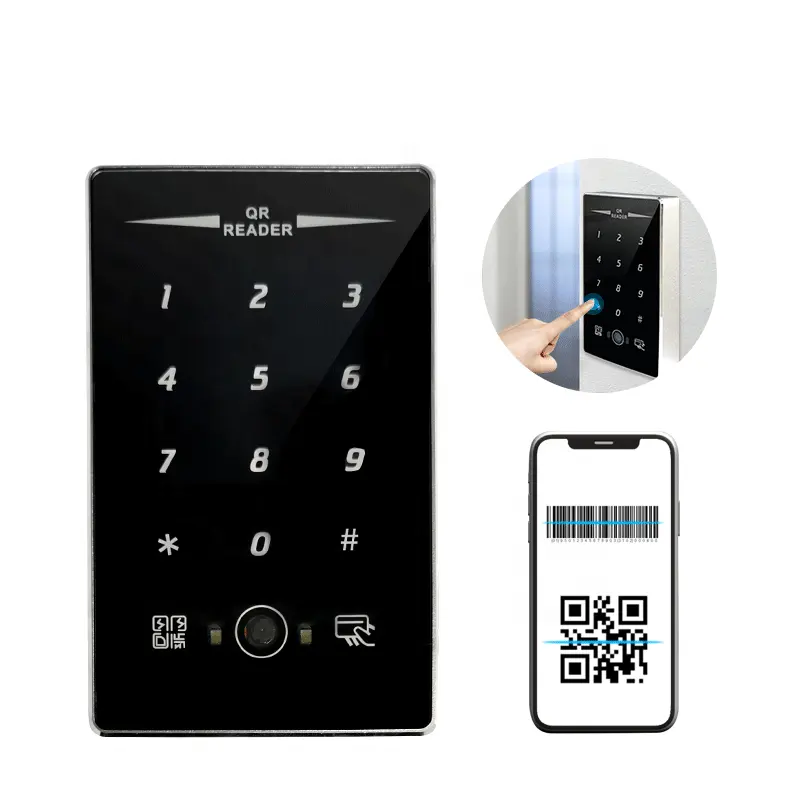 터치 키패드 NFC 13.56Mhz RFID RS232 RS485 UART QR 코드 카드 리더 액세스 제어 야외 방수