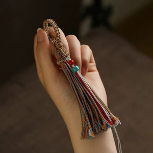 พวงกุญแจถักไหมพรมทำมือพร้อมพู่ห้อยตกแต่งด้วยลูกปัดซินนาบาร์และหยกขาว เหมาะสำหรับผู้หญิง ใช้กับกุญแจรถหรือกระเป๋าเป้ - Product Image 6