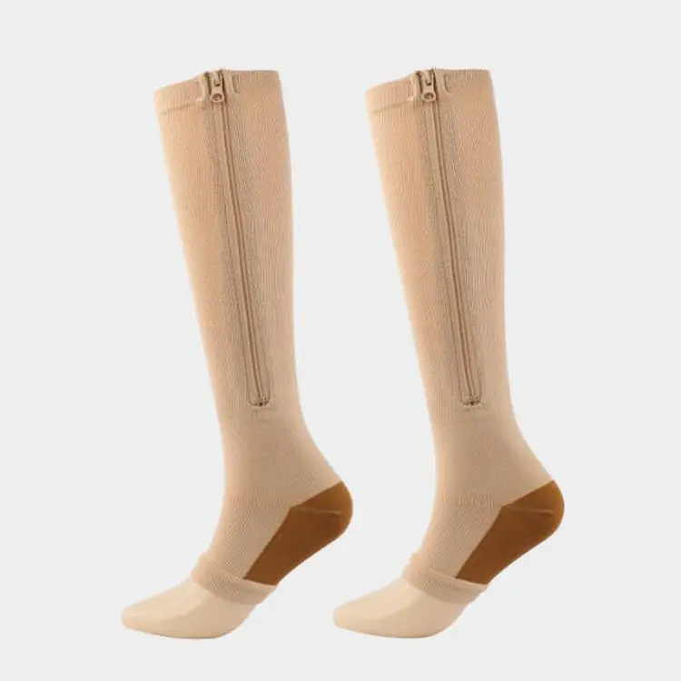 Frauen und Männer 20-30mmhg Athletic Toeless Toe Offene fußlose Socken Zip Medical Compression Zipper Copper Socks