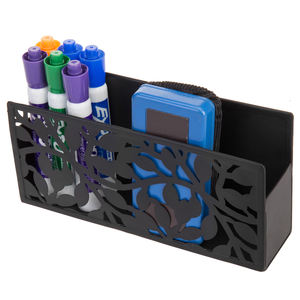 Black Metal Magnetic Dry Erase <b>Marker</b> Holder for <b>Whiteboard</b> <b>Markers</b> & Accessories Storage Organizer with Floral Cutout Design - Product Image 1