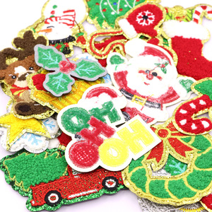 Fabbrica all'ingrosso eco-friendly albero di natale <span class=keywords><strong>Patch</strong></span> pupazzo di neve fiocco di neve calzini ricamati paillettes ciniglia glitterata - Product Image 4