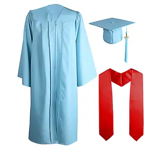 2024, venta al por mayor, conjunto de 4 piezas de Universidad azul marino, vestido de soltero, vestido y gorra de graduación académica