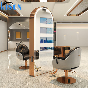 Mueble de exhibición de acero inoxidable KISEN para salón, tocador y estantes de almacenamiento con LED bidireccional para maquillaje en el baño, para uso en barberías. - Product Image 5