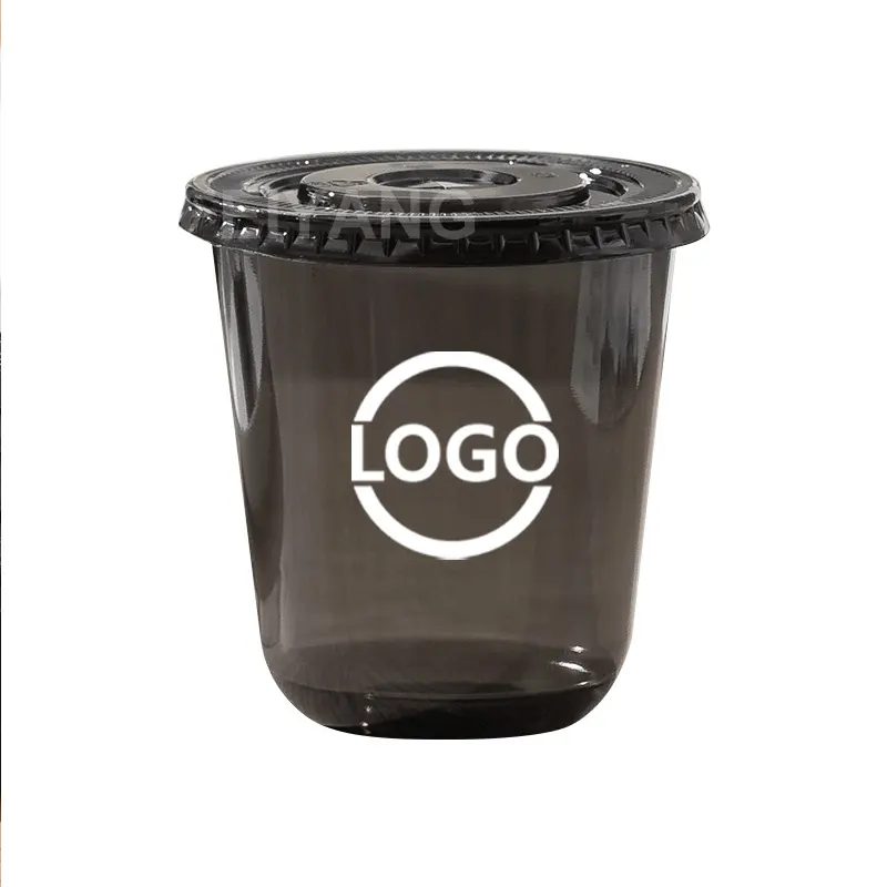 Individuelle Größe Logo bedruckt schwarz durchsichtig klar 12oz 16oz 22oz PET kalter Kaffee trinken Kunststoffbecher für Getränk