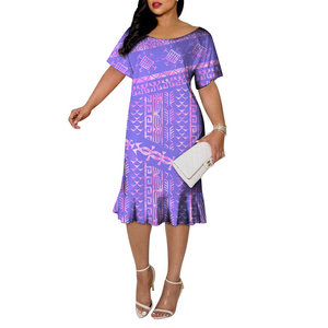 Vestido de tatuaje <span class=keywords><strong>Marquesan</strong></span> ecológico de alta calidad, manga corta, cola de pez, cuello grande, cintura Natural, ropa de moda lavable - Product Image 5