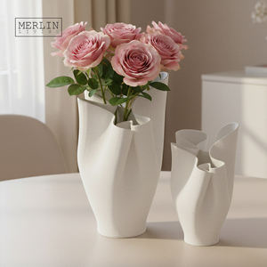 멀린 리빙 베벨드 세라믹 화병 (홈데코용 모던 꽃병 세라믹 장식품) 차오저우 세라믹 공장 OEM/ODM - Product Image 1